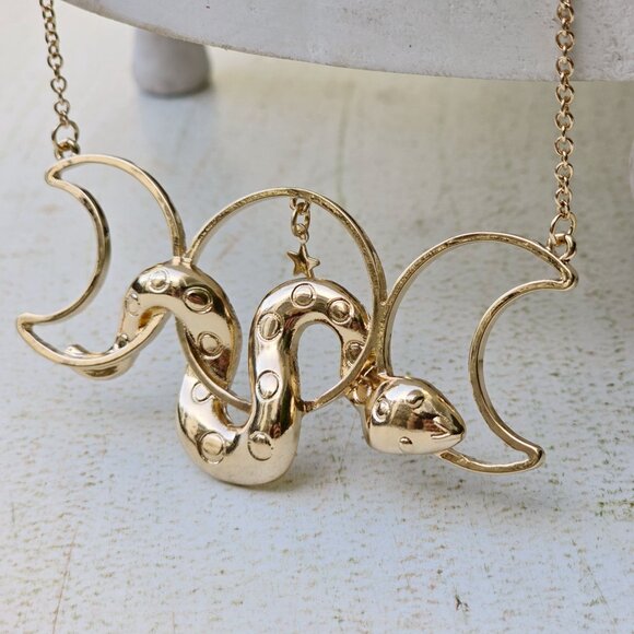 Silver Moon Creations ✦ Gold Triple Moon Snake Pendant ✦ Witchy Necklace NWT - Picture 10 of 10